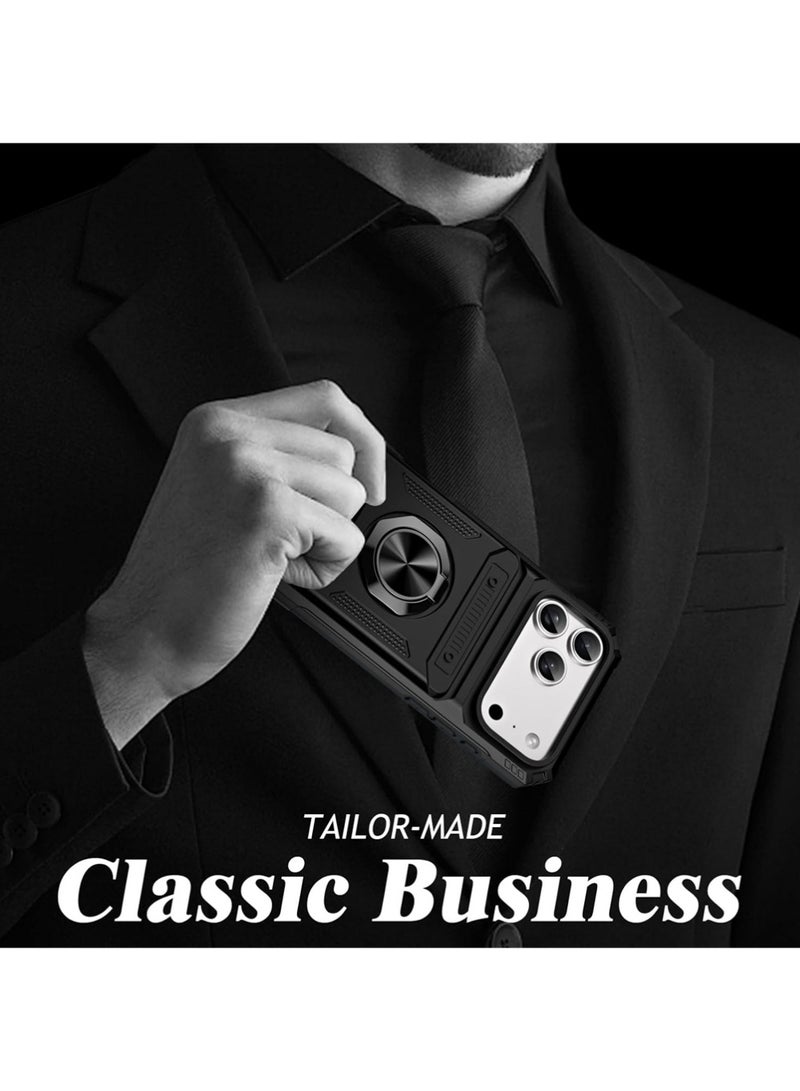 PULUZ iPhone 17 Pro Max  Case Full-coverage Phone Case Military-Grade Drop Protection iPhone 17 Pro Max Cover with Hidden Card Holder [Store 2 Cards] 360° Spin Kickstand - Image 4